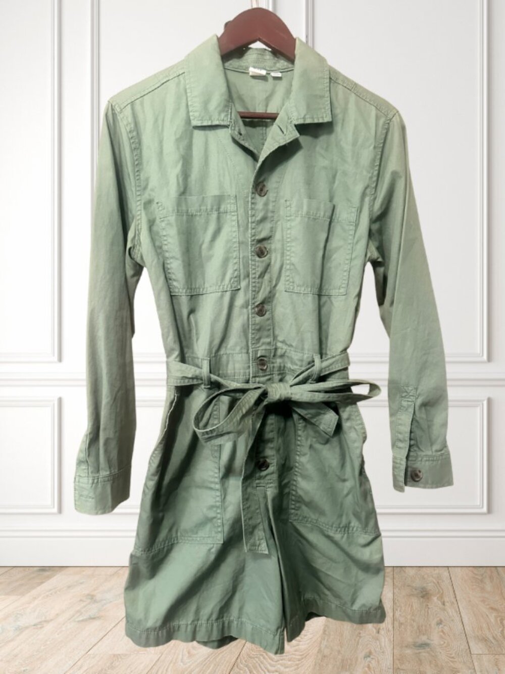 GAP Olive Green Utility Romper Belted Long Sleeve Jumpsuit